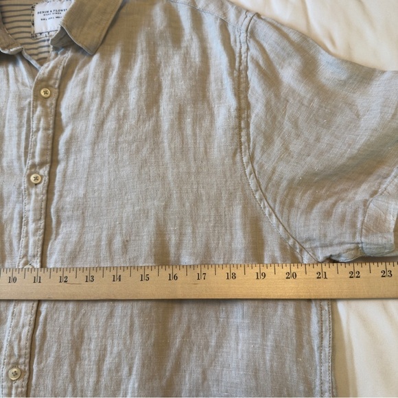 Denim & Flower Ricky Singh Shirt Men L Beige Short Sleeve Button Up Linen Resort - Picture 8 of 11